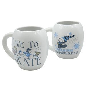 Peanuts Snoopy Set Of 2 Ceramic Coffee Mug Double Sided Winter Themed Design